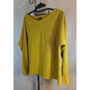 Eileen Fisher Mustard Gold LS Wool Rib Knit Sweater Autumn Size M [A20]